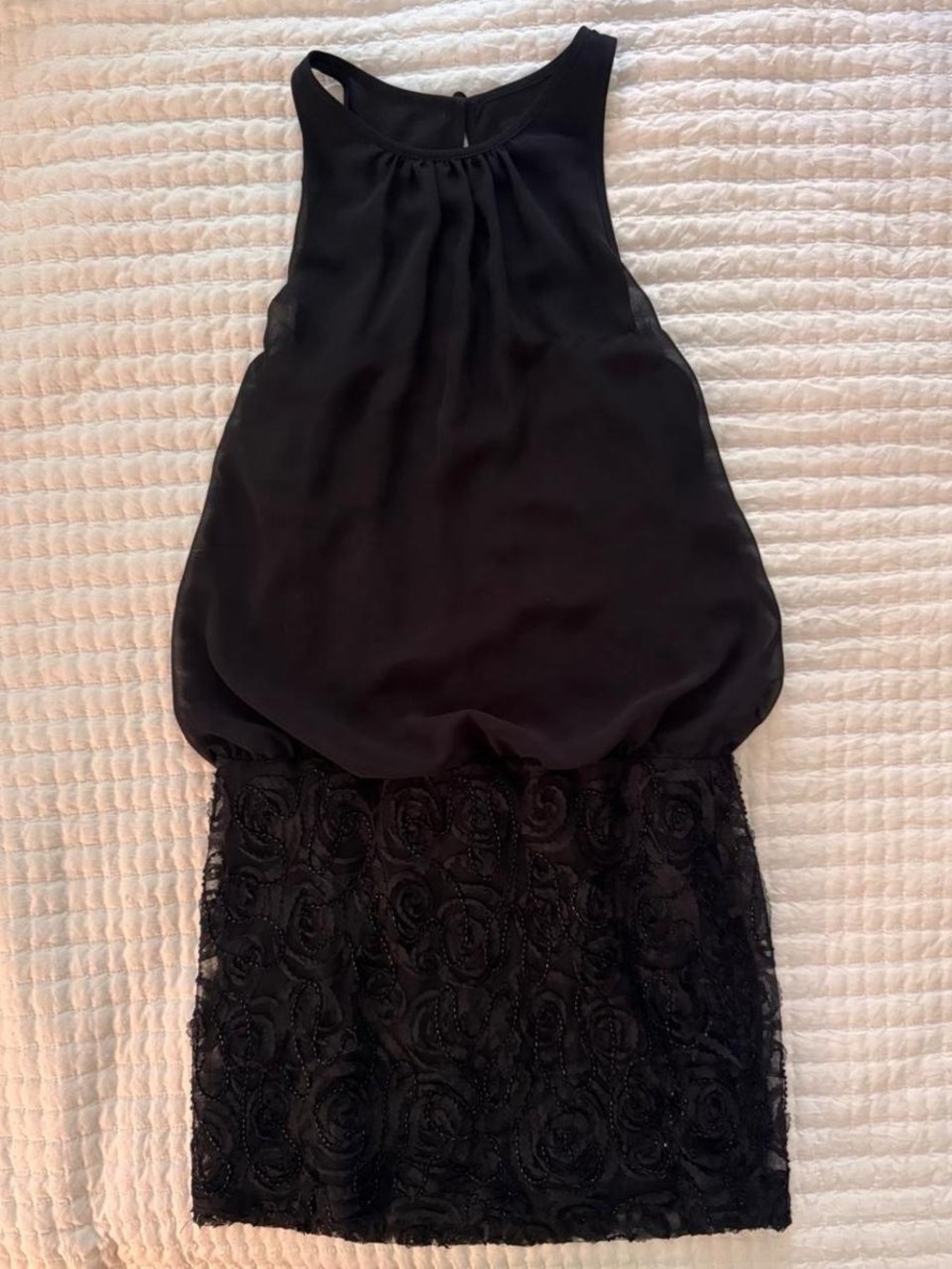 Aqua black sleeveless blouson lace mini dress- Size 6